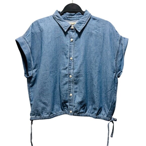 Madewell Womens Denim Side Tie Botton Up Shirt in Aurea Wash Size L - Picture 5 of 9